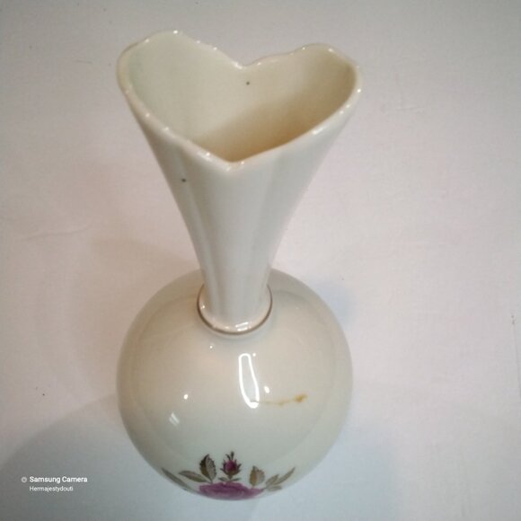Vintage Lenox Rose Blossom 8" Bud Vase Fine Ivory Porcelain, Rose & Gold Trim - Picture 2 of 6